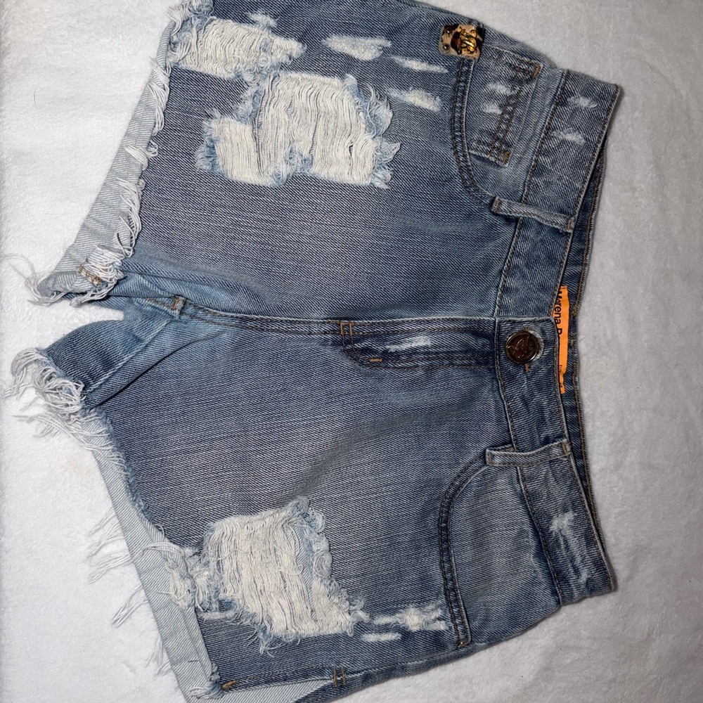 Morena Rosa Blue Denim Cut Off Shorts‎ Women 28 Distressed Animal Print